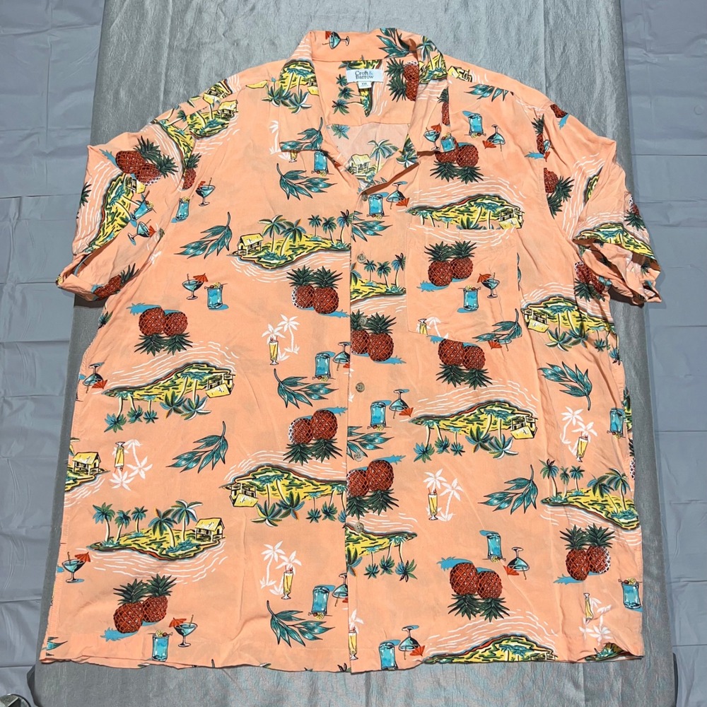 Croft & Barrow Mens XXL Tropical Pineapple Palm Island Rayon Camp Shirt Peach